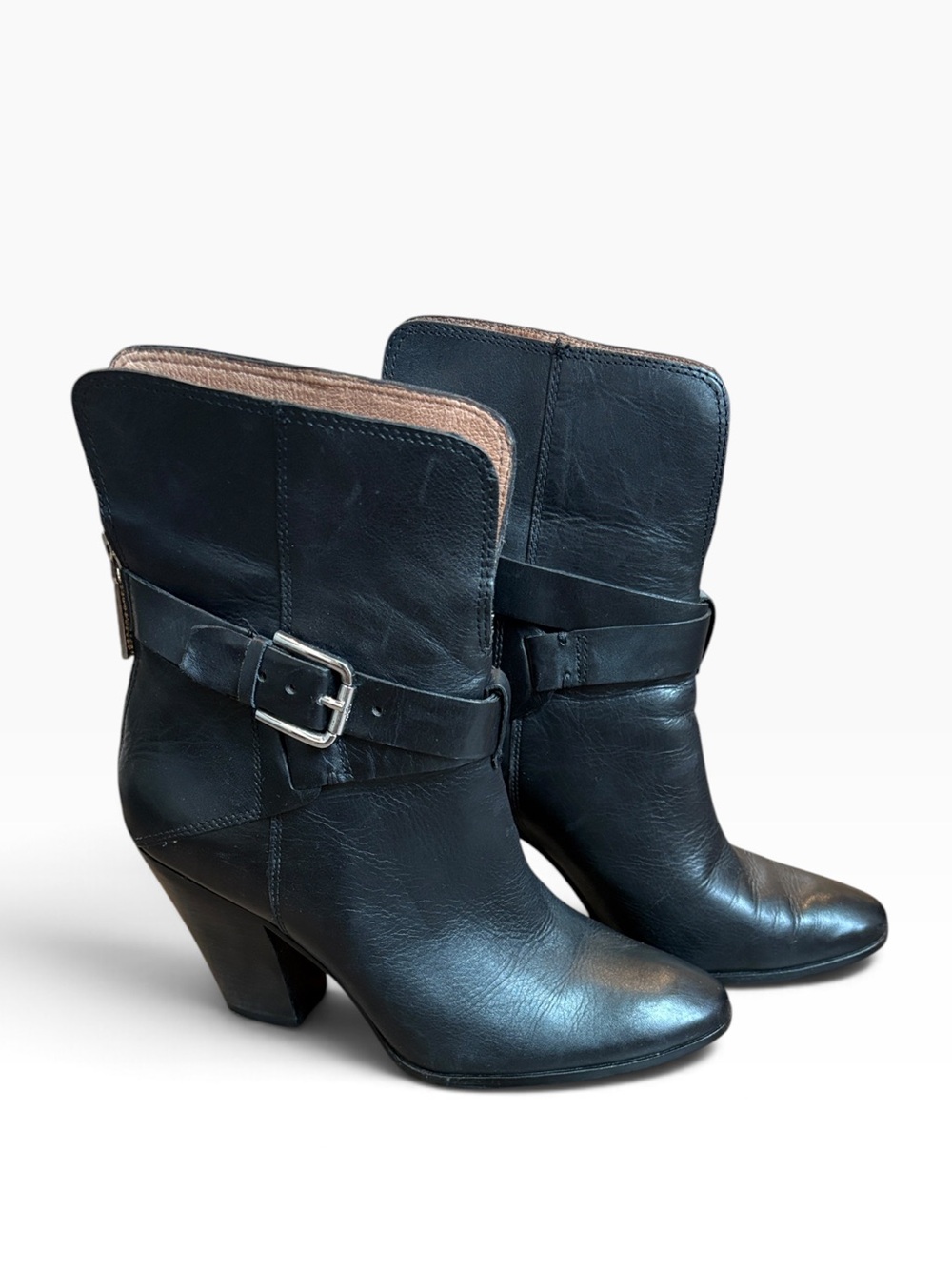 Donald J. Pliner Sarje Ankle Boots Women's 7.5 Black Leather Buckle Back Zip
